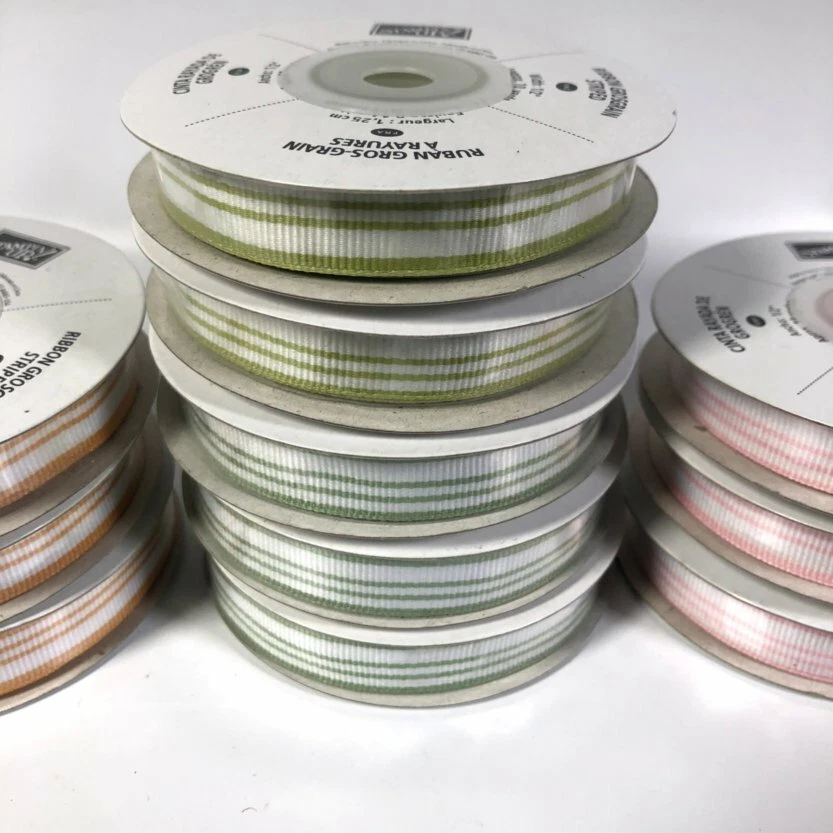 Stampin' Up Ribbon Grosgrain Striped Green Pink Orange 1/2" 110 Yards Lot of 11 - Image 2 of 4