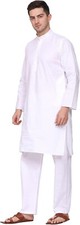 Men s Cotton Kurta Pajama Set White Gift Ethnic Grooms Outfit Full Sleeve Wear
