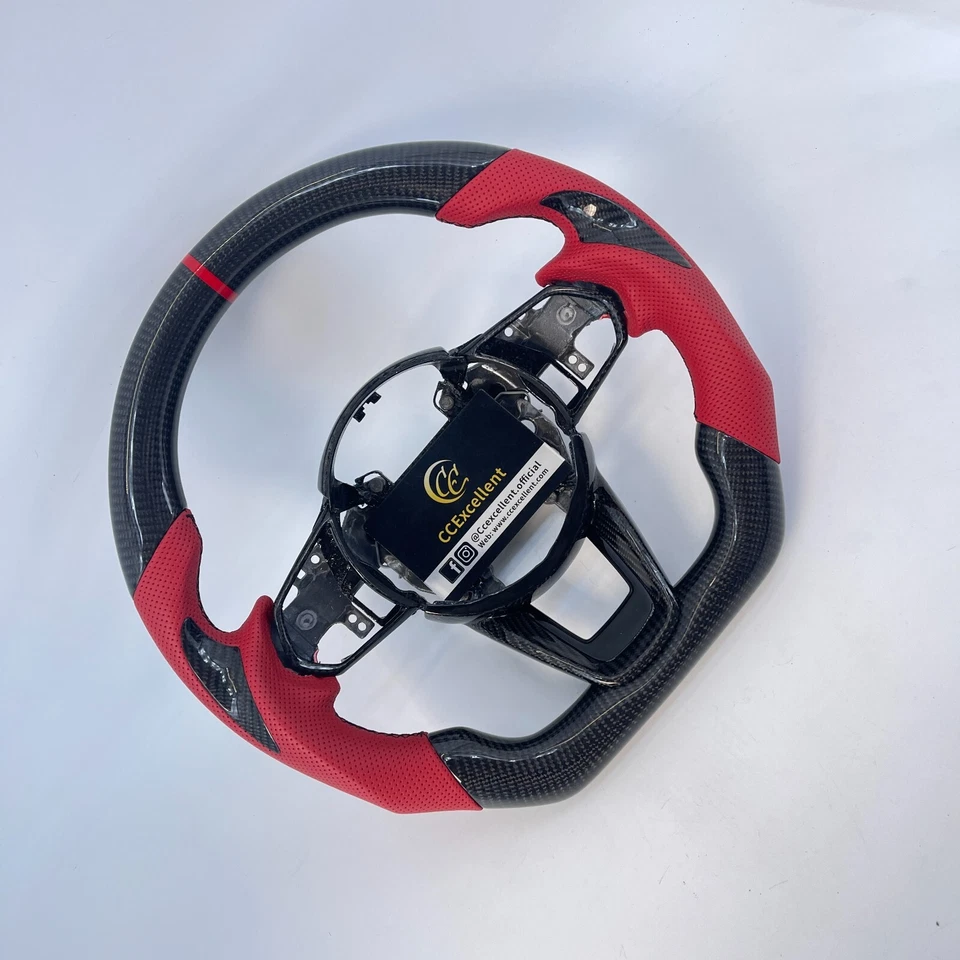 Volante de fibra de carbono de cuero rojo térmico apto para Acura TLX MDX 2021-2025 Foto 2 de 4