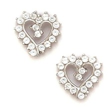 Women/Children's Stylish 14K White Gold 10MM White Topaz Heart Studs PushBack
