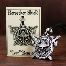 Pewter Viking Necklace Berserker Shield Pendant Odin Norse Jewelry