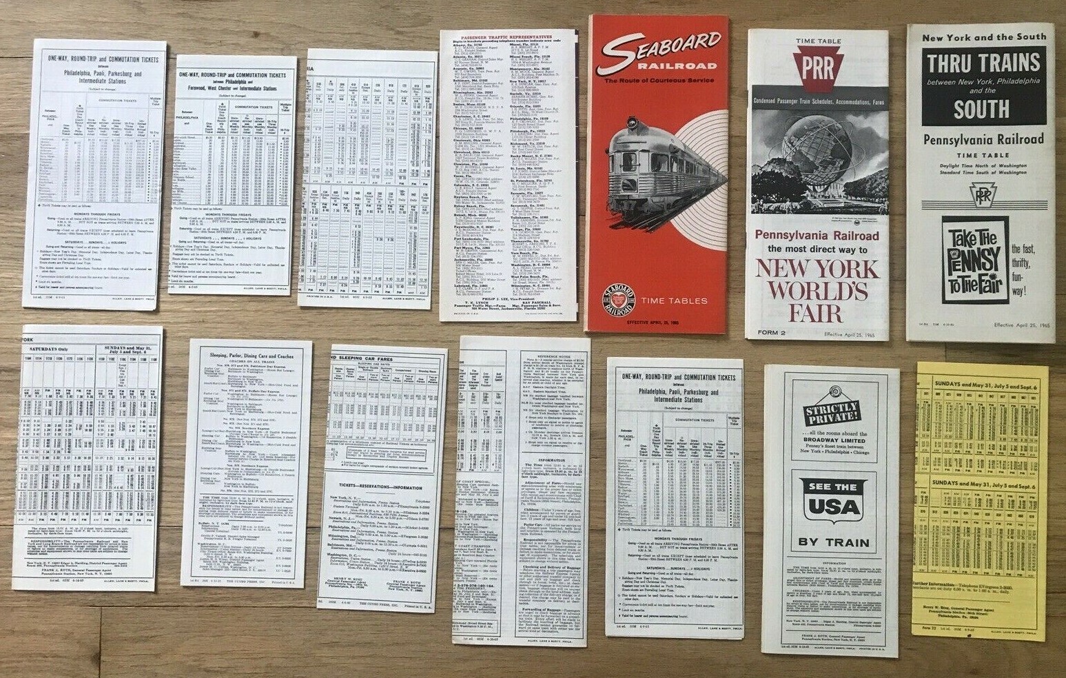 Set Of Pennsylvania Railroad Timetables plus Seaboard RR & Atlantic