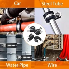 28PCS Cable Clamps Assortment Kit 304 Stainless Steel Rubber Cushion Pipe Clamps