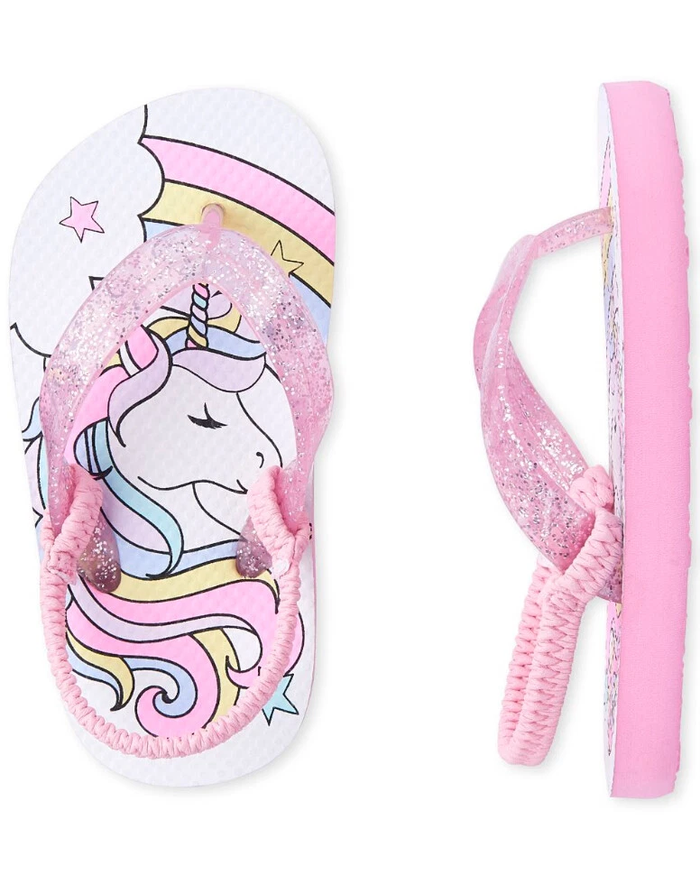 NWT Toddler Girl Rainbow Unicorn Flip Flops w. Back Strap SIZE 6 7 8 9 10 11