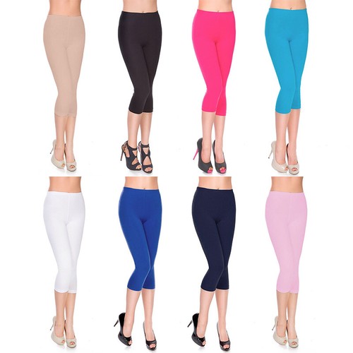 Donna 3/4 Leggins Opaco Cotone Pantaloni Biancheria Yoga Fitness Pantaloni  | eBay
