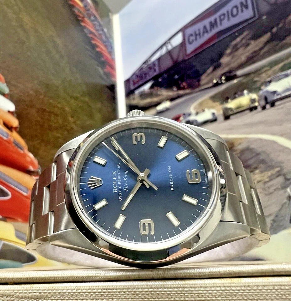 Mens Rolex Oyster Perpetual Air King Precision 14000 Blue Dial Watch Circa 1999 - Image 3 of 4