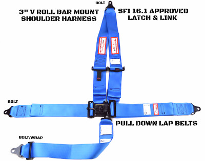 LATCH & LINK 5 POINT V MOUNT RACING HARNESS SIGNATURE SERIES SFI 16.1 BLUE