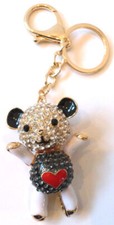 Rhinestone Bling Key Chain Fob Phone Purse Charm Teddy Bear With Heart