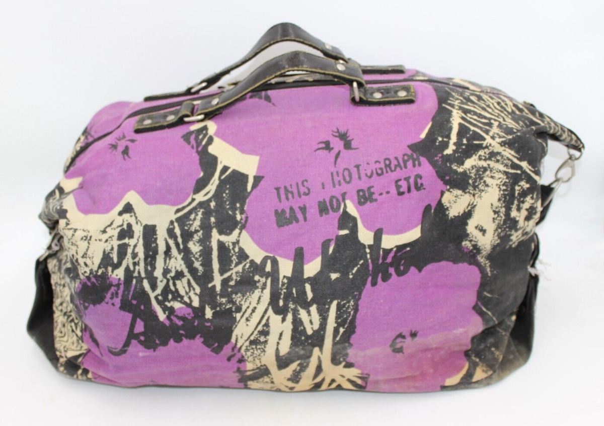 Vintage Andy Warhol Canvas Duffle Satchel Luggage Bag Purple Black