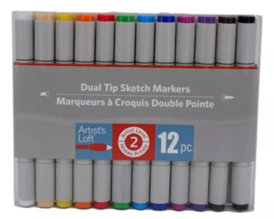 ARTIST'S LOFT Dual Tip Sketch Markers 12 Pack Level 2 Quick Drying Easy Flow