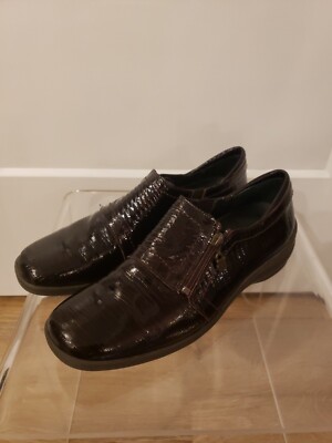 Helle Comfort Shoes Brown Gold Brown Pattern Size Zip Flats Women's SZ 40 US 9.5