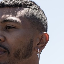 14K Gold Plated Men 925 Sterling Silver Cross Drop Dangle Huggie Hoop Earrings