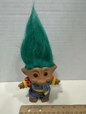 4" Ace Treasure Troll Doll  Green Hair, Star Belly Jewel Orange Eyes, Clothes