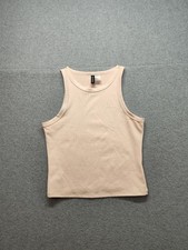 H M Divided Tank Top Women Medium Beige Sleeveless Ribbed Stretch Cropped