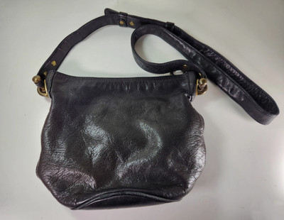 Vintage DKNY Black Soft Leather Hobo Shoulder Bag Brass Hardware 90s Y2K