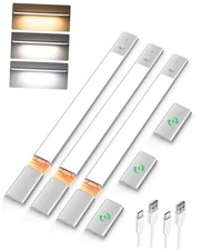  Under Cabinet Lighting, Motion Sensor Closet Lights 3pcs + 3 batteries Silver