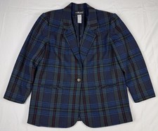 Sag Harbor Wool-Blend Plaid Blazer Women s 16W Single-Button Academia Career Vtg