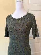 Body con midi dress pencil skirt scoop neck green ditzy floral wildflower girly