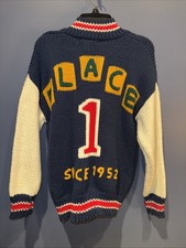 Womens Medium Vintage Cardigan, 1970  s One Step Up Blue Red Varsity Color Block