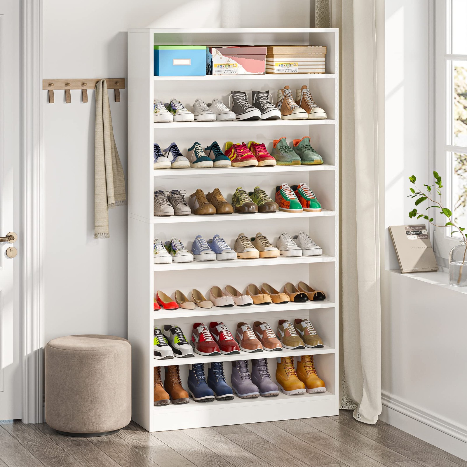 9-Tier Heavy Duty Wood Shoe Cabinet Holds 40-45 Pairs Freestanding Storage