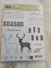 Stampin' Up Photopolymer Stamp Clear " MERRY PATTERNS"  Christmas DEER Candles
