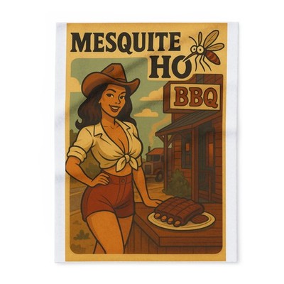 ''MESQUITE HO BBQ'' Fleece Blanket Cowgirl Pinup Mosquito Pun S/M/L Sizes AI Image