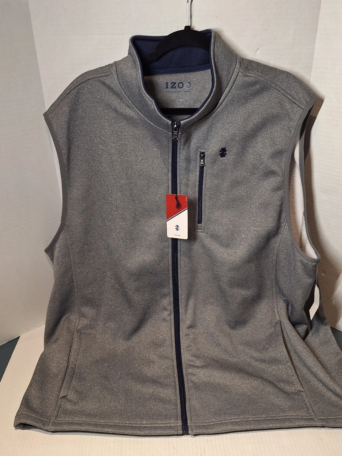 Izod Men's Gray Full Zip Vest Size Xxl NWT, Polyester, Sleevless
