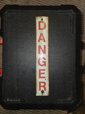 Vintage ENAMEL White DANGER metal antique electricity SIGN 12” -Collectable