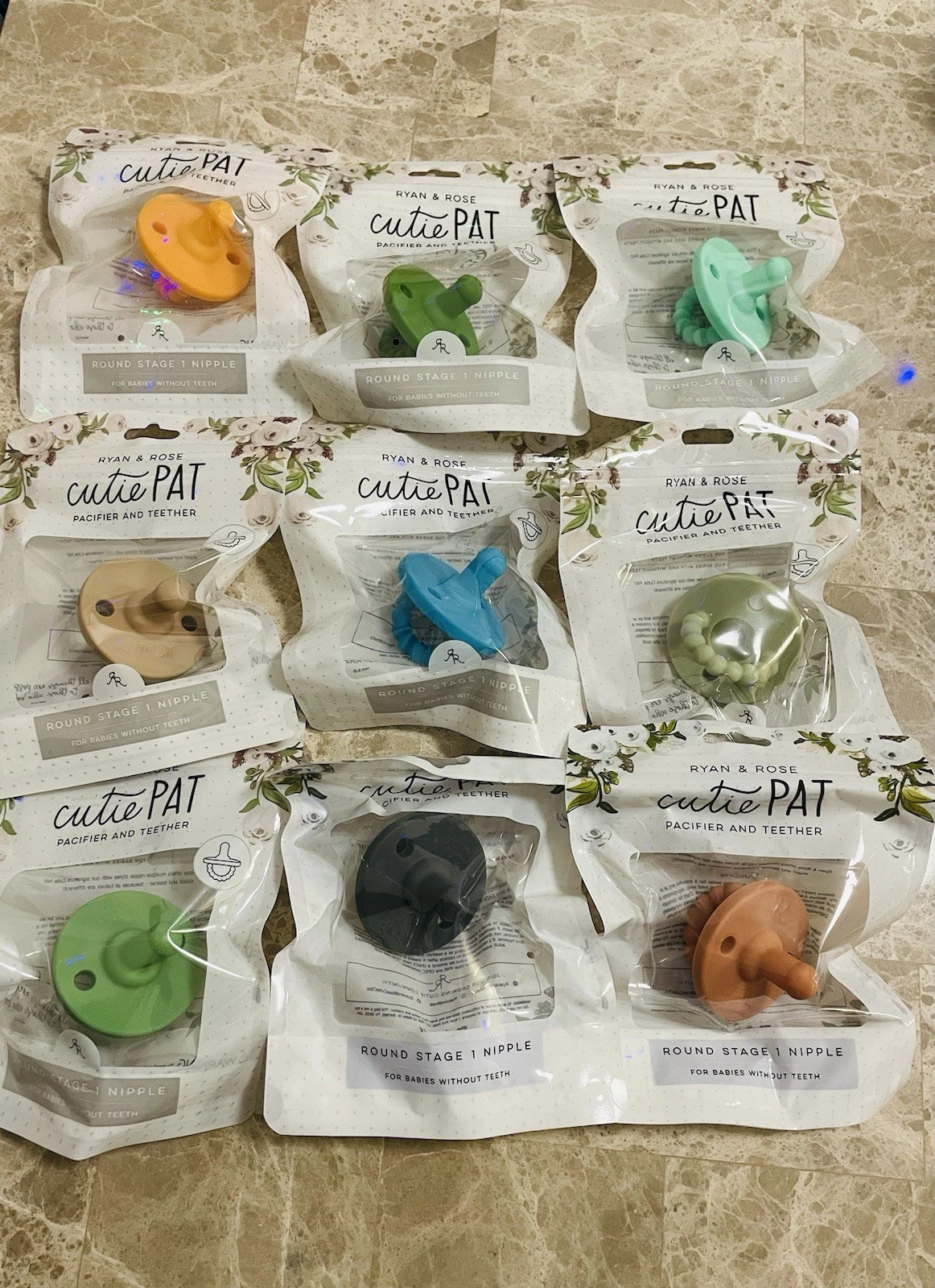 Ryan & Rose Cutie Pat Pacifiers Round, Stage 1 (0-6 Months) Lot Of 9 New Sealed