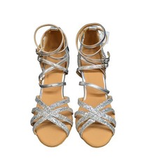 Dance  Sway Silver Glitter Latin Dance Heels Strappy 3.3  8.5