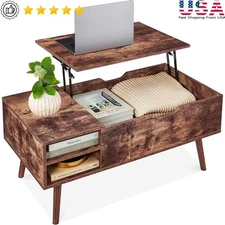 Mid-Century Modern Lift-Top Coffee Table W/ Hidden Compartment Adjustable Shelf