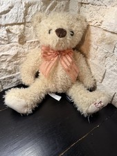 2020 FAO Schwarz Cream Teddy Bear Pink Striped Bow Gift Soft Fuzzy Plush Quality