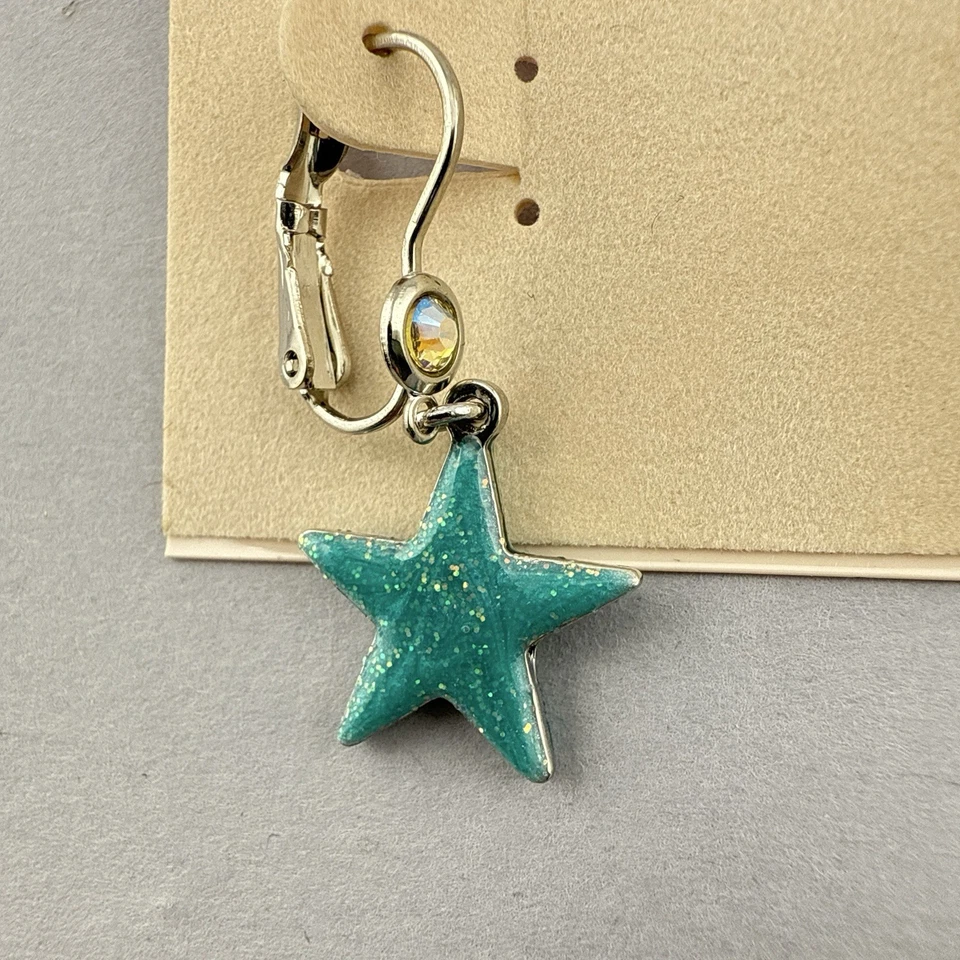 Kirks Folly Earrings Star Blue Celestial Rhinestone Lever Back Silver Tone - Image 3 of 4