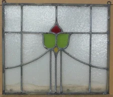 ABSTRACT OLD ENGLISH LEADED STAINED GLASS WINDOW Unframed w Hooks 17.25" X 14.75