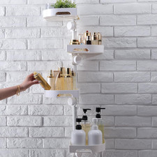 4-Tier Corner Shower Caddy Tension Pole Organizer - Adjustable Rustproof Metal T