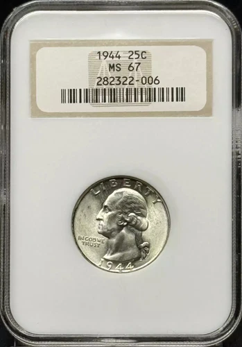 1944 Quarter Dollars Silver Coinage NGC MS-67