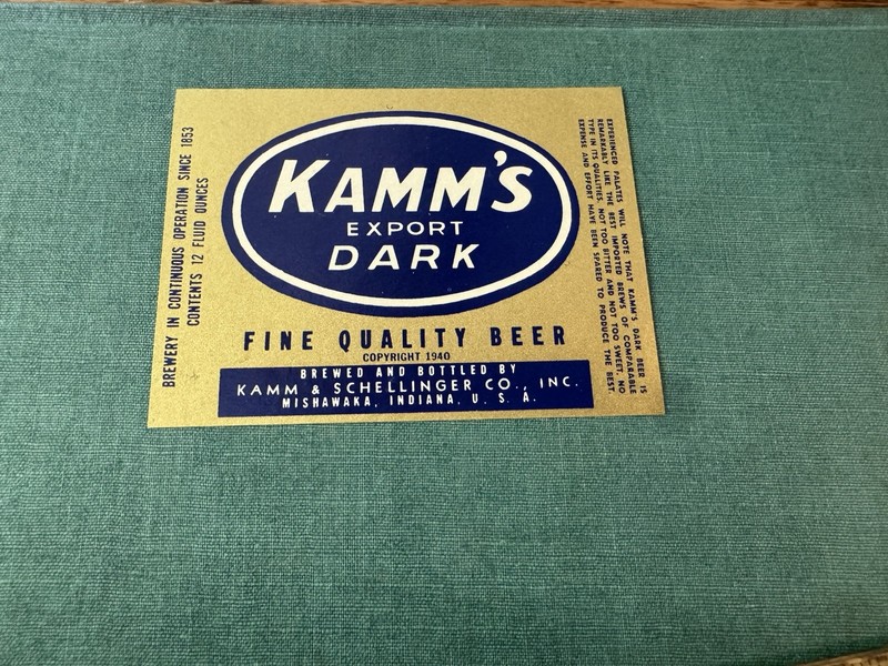 Kamm & Schellinger Mishawaka Ind Beer Bottle Label Dark Export Unused Wisconsin 