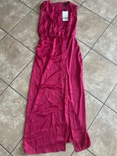 NWT Zara S Long Pink Satin Dress Front Slit