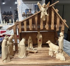 Vintage 12 Pc. Nativity Set W Manger-Hong Kong-Ivory W Gold Accents