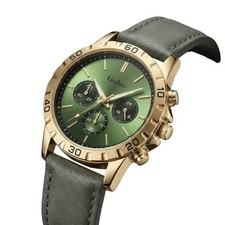 Geduo Men's Quartz Analog Chronograph Watch 12/24-Hour Dial Leather Strap