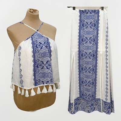 Show Me Your Mumu 2 Piece Set Long 2 Slit Skirt Crop Top Vacation Beach Coastal