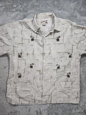 VINTAGE Local Motion Hawaiian Shirt Mens Large Tan Aloha Button Up Cotton