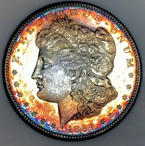 1884 S MORGAN RAINBOW TONER! SEMI PROOF LIKE! SUPER RARE KEY DATE!  NR #75071