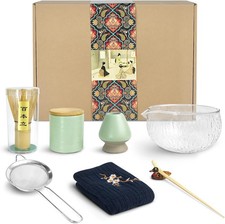 9-Piece Japanese Tea Set, Matcha Bowl, Whisk, Scoop, Holder, Powder Caddy,