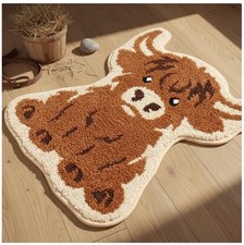 Highland Cow Bath Mat 20x24 Inch Tufted Plush Non Slip Polyester Machine