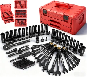 Prime 132-Piece Ensemble d'outils de mécanique, Sae/Metric 1/4" & Ensemble de prises d'entraînement 3/8"
