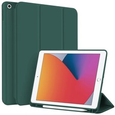 Dunkelgrüne 3-fach Leder TPU Hülle mit Stiftschlitz für iPad 10.2