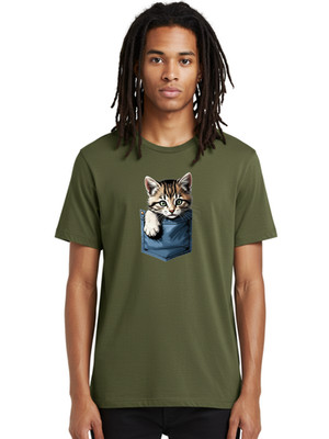 Kitten-In-Pocket-2 Mens Graphic Tee, 100% Cotton, Casual Summer Wear