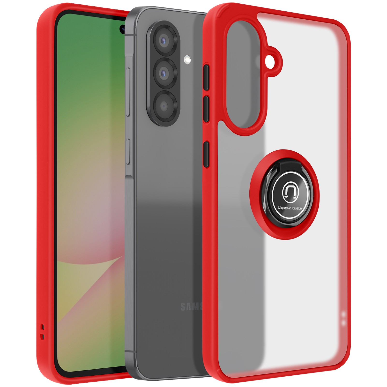 Coque Galaxy A56 Avizar translucide rouge avec bague de maintien magnétique pour smartphone Samsung
