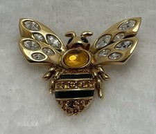 🦢 Swarovski Swan Signed Honey Crystal Enamel Bumble BEE Gold Brooch Pin 1995 🐝